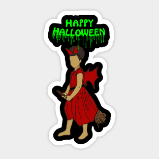 Happy halloween witch on broom green Sticker